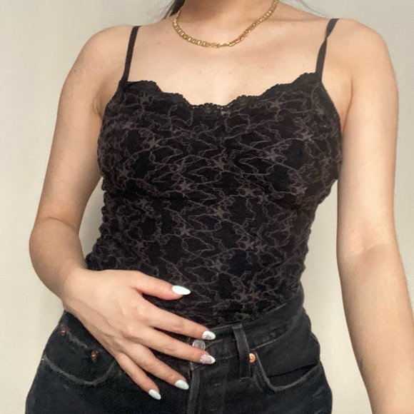 FOXY JEANS Black Lace Fitted Tank Top - Picture 2 of 7